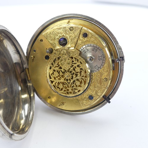 163 - A George III silver pair cased Pocket Watch, the white enamel 'doctor's' dial with centre seconds wi... 