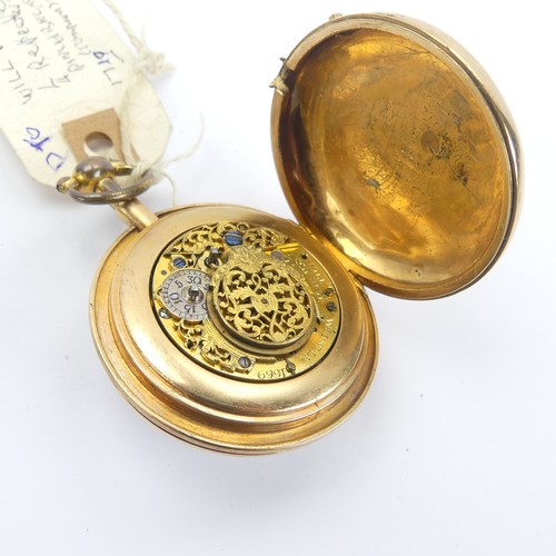 164 - William Webster (active 1710 - 1734); An open face quarter repeating Pocket Watch, with white enamel... 