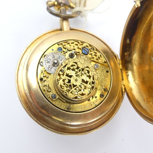 164 - William Webster (active 1710 - 1734); An open face quarter repeating Pocket Watch, with white enamel... 