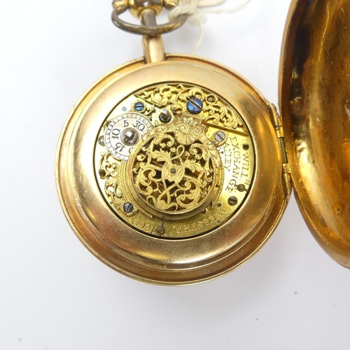 164 - William Webster (active 1710 - 1734); An open face quarter repeating Pocket Watch, with white enamel... 