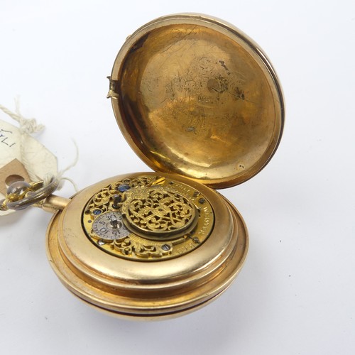 164 - William Webster (active 1710 - 1734); An open face quarter repeating Pocket Watch, with white enamel... 