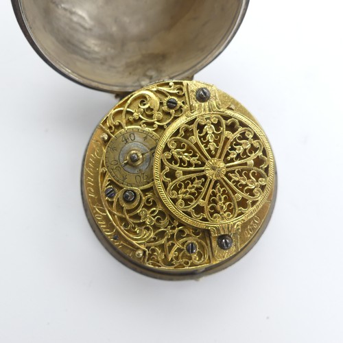 165 - An 18thC Pocket Watch, white enamel dial with Roman numerals and outer Arabic minute ring, the key w... 