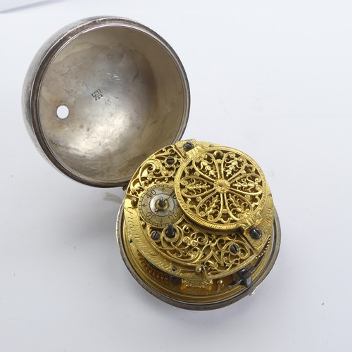 165 - An 18thC Pocket Watch, white enamel dial with Roman numerals and outer Arabic minute ring, the key w... 