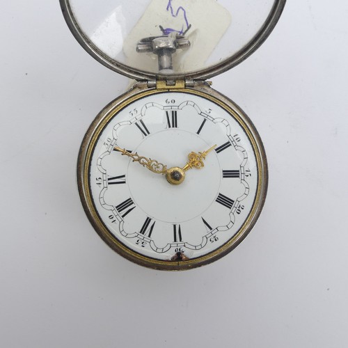 165 - An 18thC Pocket Watch, white enamel dial with Roman numerals and outer Arabic minute ring, the key w... 