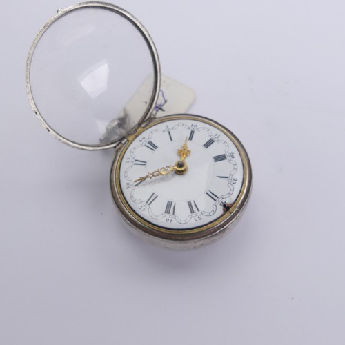 165 - An 18thC Pocket Watch, white enamel dial with Roman numerals and outer Arabic minute ring, the key w... 