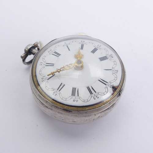 165 - An 18thC Pocket Watch, white enamel dial with Roman numerals and outer Arabic minute ring, the key w... 