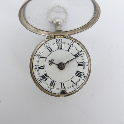 166 - A George III silver pair cased Pocket Watch, the white enamel dial with Roman Numerals and Arabic mi... 