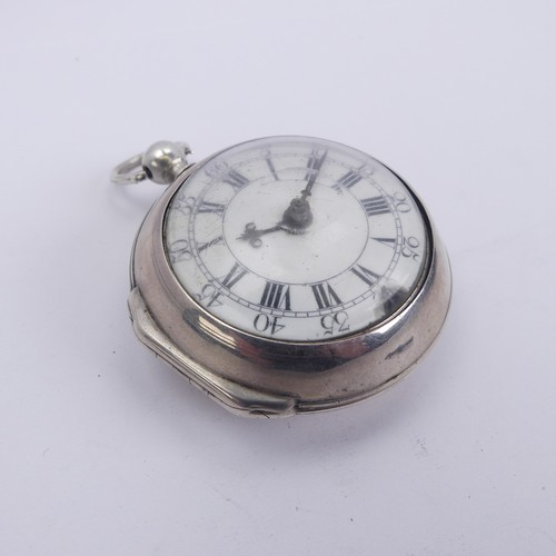 166 - A George III silver pair cased Pocket Watch, the white enamel dial with Roman Numerals and Arabic mi... 