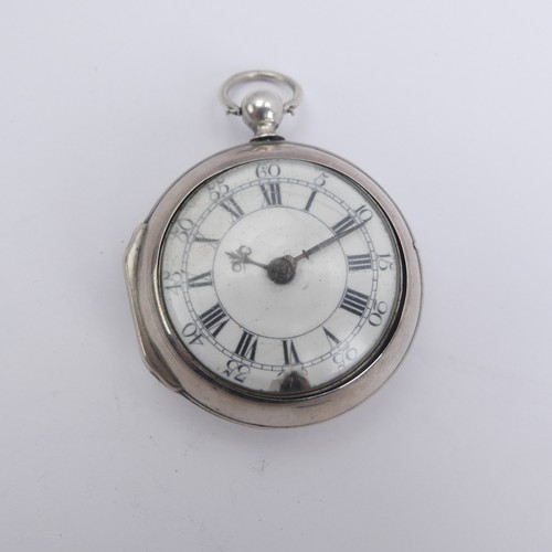 166 - A George III silver pair cased Pocket Watch, the white enamel dial with Roman Numerals and Arabic mi... 