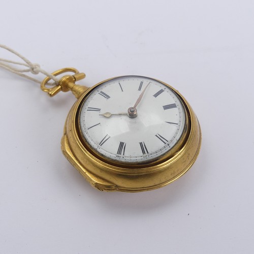 167 - A George III pair cased Pocket Watch, the white enamel dial with Roman Numerals, key wind verge fuse... 