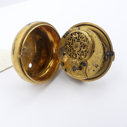 168 - A George III gilt metal pair cased Pocket Watch, white enamel dial with Roman Numerals, key wind ver... 