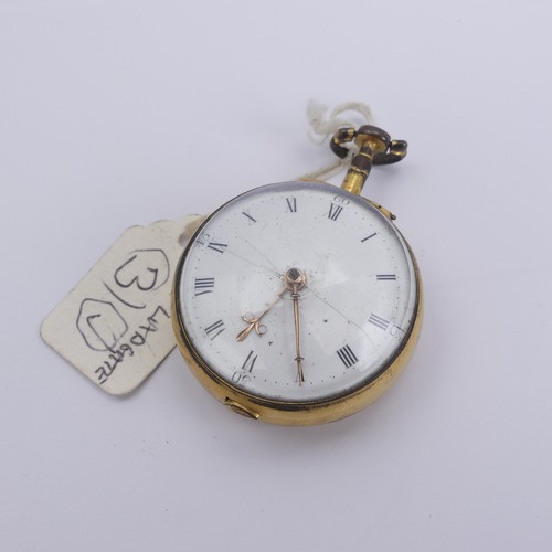 168 - A George III gilt metal pair cased Pocket Watch, white enamel dial with Roman Numerals, key wind ver... 