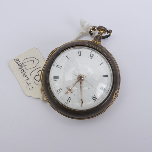 168 - A George III gilt metal pair cased Pocket Watch, white enamel dial with Roman Numerals, key wind ver... 