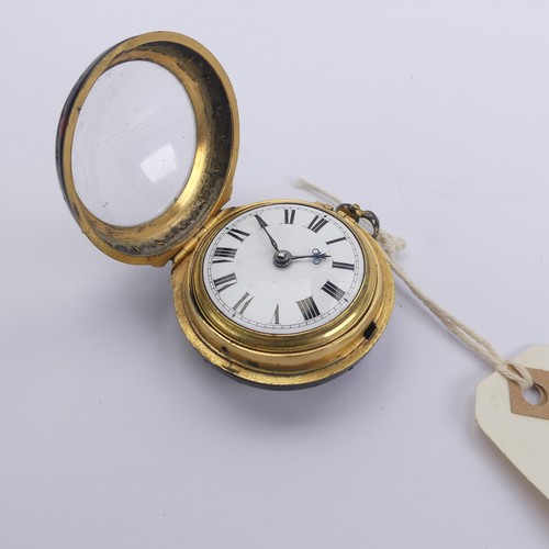 170 - A George III gilt metal and tortoiseshell cased Pocket Watch, the white dial with Roman numerals, ke... 