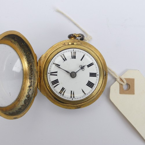 170 - A George III gilt metal and tortoiseshell cased Pocket Watch, the white dial with Roman numerals, ke... 