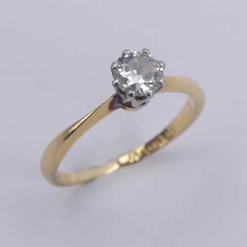 237 - A single stone diamond Ring, the circular stone approx 0.35ct, eight claw set in 18ct yellow gold an... 