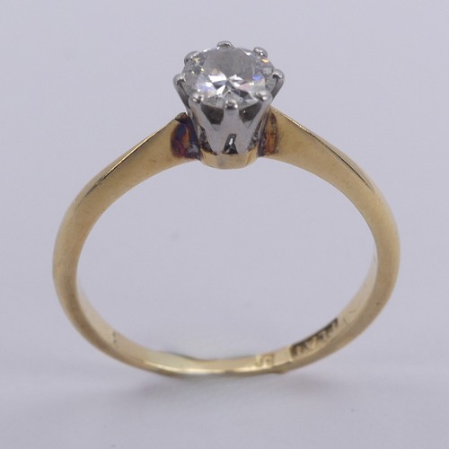 237 - A single stone diamond Ring, the circular stone approx 0.35ct, eight claw set in 18ct yellow gold an... 