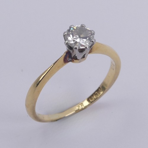 237 - A single stone diamond Ring, the circular stone approx 0.35ct, eight claw set in 18ct yellow gold an... 