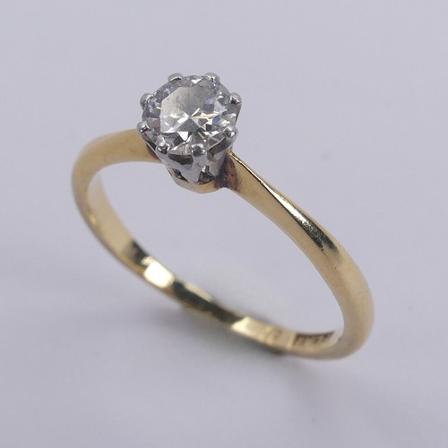 237 - A single stone diamond Ring, the circular stone approx 0.35ct, eight claw set in 18ct yellow gold an... 