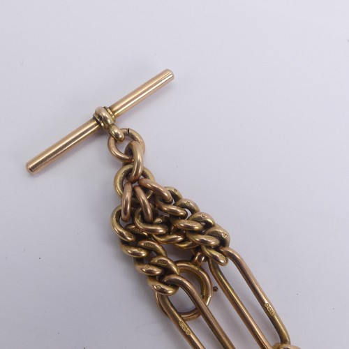 263 - A 9ct yellow gold double 'Albert' Watch Chain, the T-Bar suspending two chains each termination in a... 