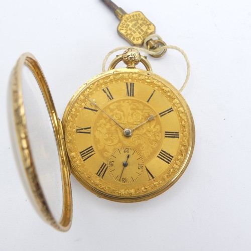 131 - An early Victorian 18ct gold open face Pocket Watch, the gilt dial with folaite decoration, Roman nu... 