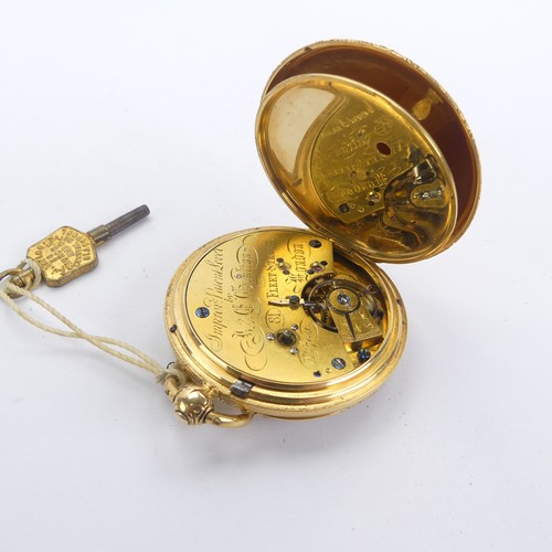 131 - An early Victorian 18ct gold open face Pocket Watch, the gilt dial with folaite decoration, Roman nu... 