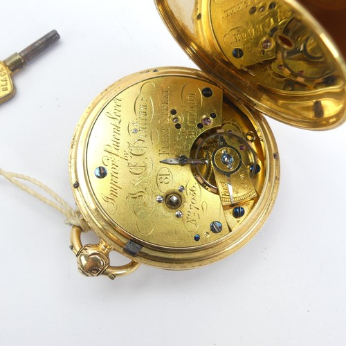 131 - An early Victorian 18ct gold open face Pocket Watch, the gilt dial with folaite decoration, Roman nu... 