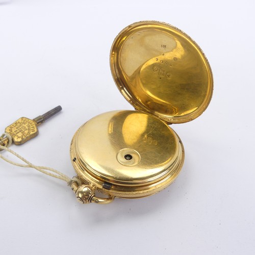 131 - An early Victorian 18ct gold open face Pocket Watch, the gilt dial with folaite decoration, Roman nu... 