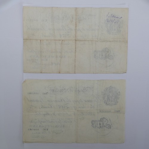 352 - Bank of England 'White' Five Pounds (£5); one dated 30th August 1945, K12 042525, Chief Cashier Pepp... 