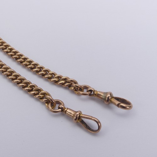 133 - A 9ct gold double 'Albert' Watch Chain, the T-Bar suspending two curb link chains, each with clip fi... 