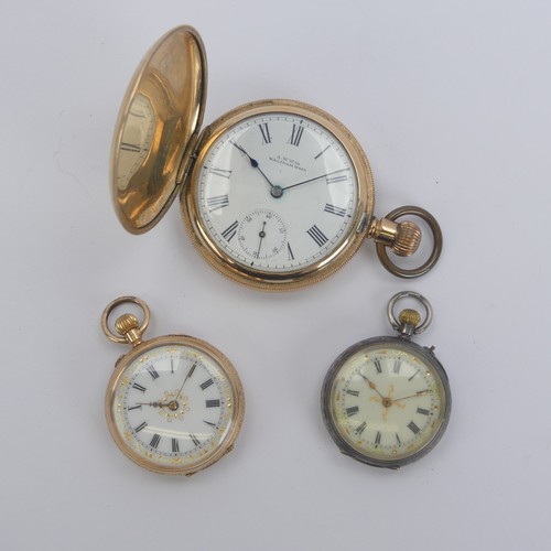 136 - A 14k gold lady's Fob Watch, the white enamel dial with gilt decoration and Roman numerals, manual c... 