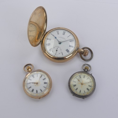 136 - A 14k gold lady's Fob Watch, the white enamel dial with gilt decoration and Roman numerals, manual c... 