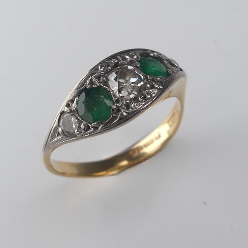 239 - An attractive emerald and diamond Ring, the central old cut diamond approx. 0.25ct, with a circular ... 