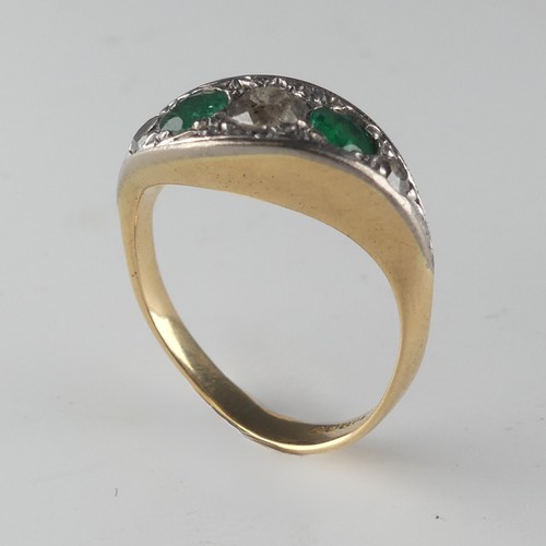 239 - An attractive emerald and diamond Ring, the central old cut diamond approx. 0.25ct, with a circular ... 