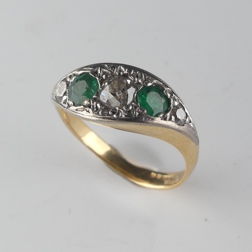 239 - An attractive emerald and diamond Ring, the central old cut diamond approx. 0.25ct, with a circular ... 