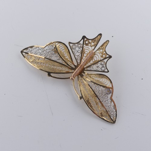 277 - A 9ct tri-colour gold filigree butterly Brooch, 5.5cm wide, 4.5g.