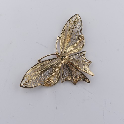 277 - A 9ct tri-colour gold filigree butterly Brooch, 5.5cm wide, 4.5g.