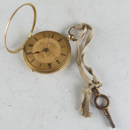 130 - An 18ct gold open face Fob Watch, the gilt dial with black Roman Numerals, key wind movement, 18ct g... 