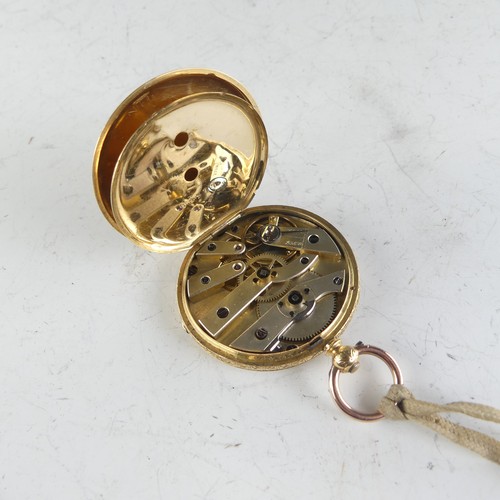 130 - An 18ct gold open face Fob Watch, the gilt dial with black Roman Numerals, key wind movement, 18ct g... 