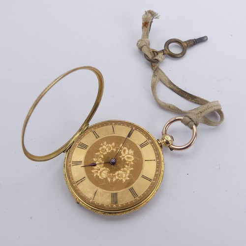 130 - An 18ct gold open face Fob Watch, the gilt dial with black Roman Numerals, key wind movement, 18ct g... 