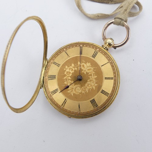 130 - An 18ct gold open face Fob Watch, the gilt dial with black Roman Numerals, key wind movement, 18ct g... 