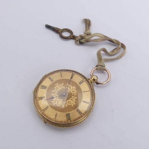 130 - An 18ct gold open face Fob Watch, the gilt dial with black Roman Numerals, key wind movement, 18ct g... 