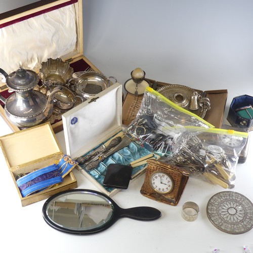 301 - A quantity of vintage Costume Jewellery, Silver Plate etc., including tea seat, a leather cased over... 