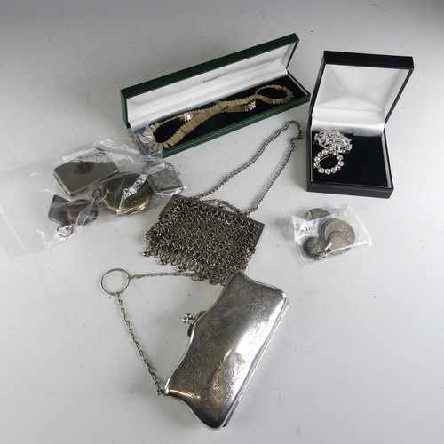 325A - A silver gilt 'Cleopatra' fringe Necklace, together with a silver envelope stamp case, an Edwardian ... 