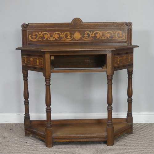 555 - An Arts & Crafts inlaid oak side Table, by James Shoolbred & Co, the raised back with stylis... 