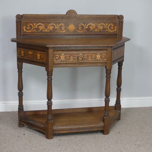 555 - An Arts & Crafts inlaid oak side Table, by James Shoolbred & Co, the raised back with stylis... 