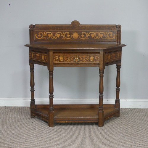 555 - An Arts & Crafts inlaid oak side Table, by James Shoolbred & Co, the raised back with stylis... 