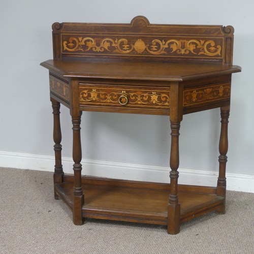 555 - An Arts & Crafts inlaid oak side Table, by James Shoolbred & Co, the raised back with stylis... 