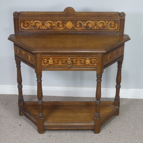 555 - An Arts & Crafts inlaid oak side Table, by James Shoolbred & Co, the raised back with stylis... 