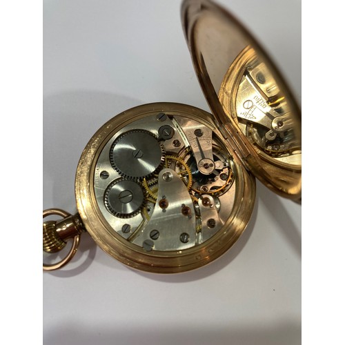 127 - A 9ct gold half hunter Pocket Watch, the white enamel dial with black Roman Numerals and subsidiary ... 